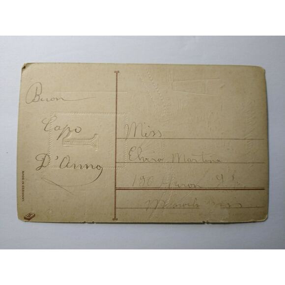 New Years Postcard Ships Boats Harbor Moon Stars 1237 Gel Germany Otto Schloss - Picture 3 of 5